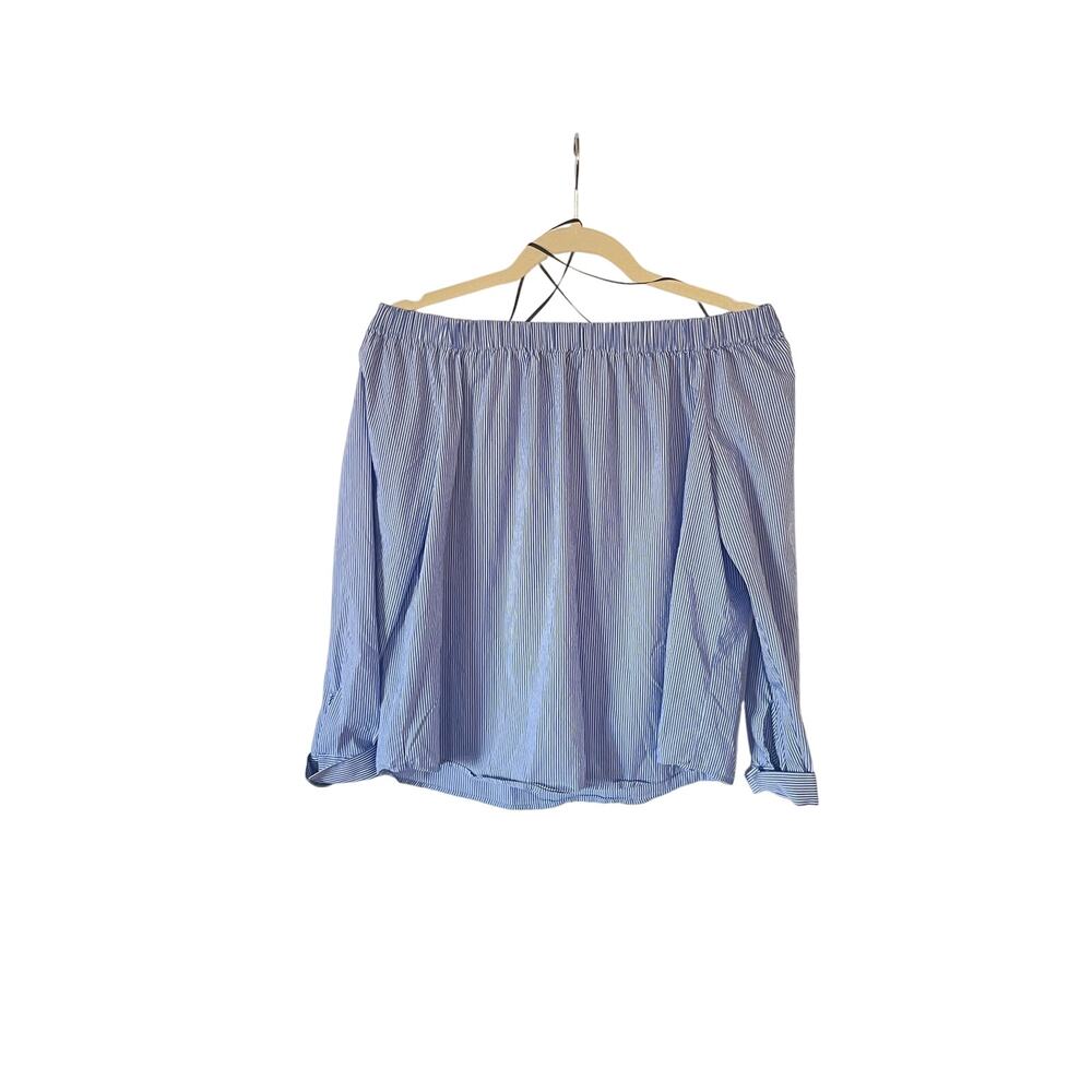 Zara Woman Cotton Elastic Off-the-Shoulder Striped Blouse Size Small